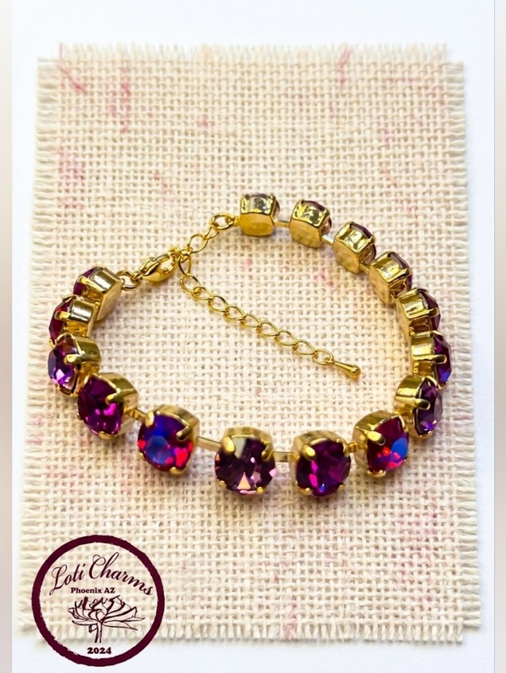 Sparkly Deep Fuchsia & Pink Swarovski Crystal In Classic Gold Plated Bracelet